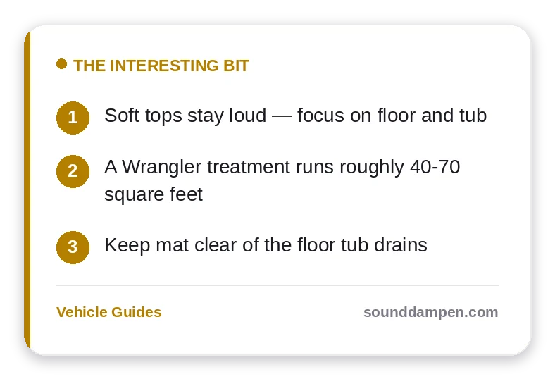 The Interesting Bit: key takeaways — Soft tops stay loud — focus on floor and tub