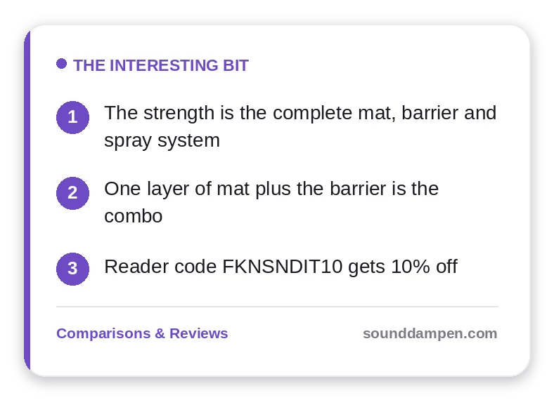 The Interesting Bit: key takeaways — The strength is the complete mat, barrier and spray system